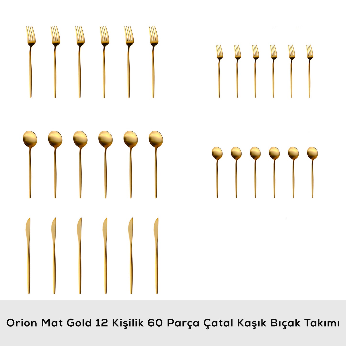 Karaca Orion Mat Gold 12-Person 60-Piece Fork Spoon Knife Set