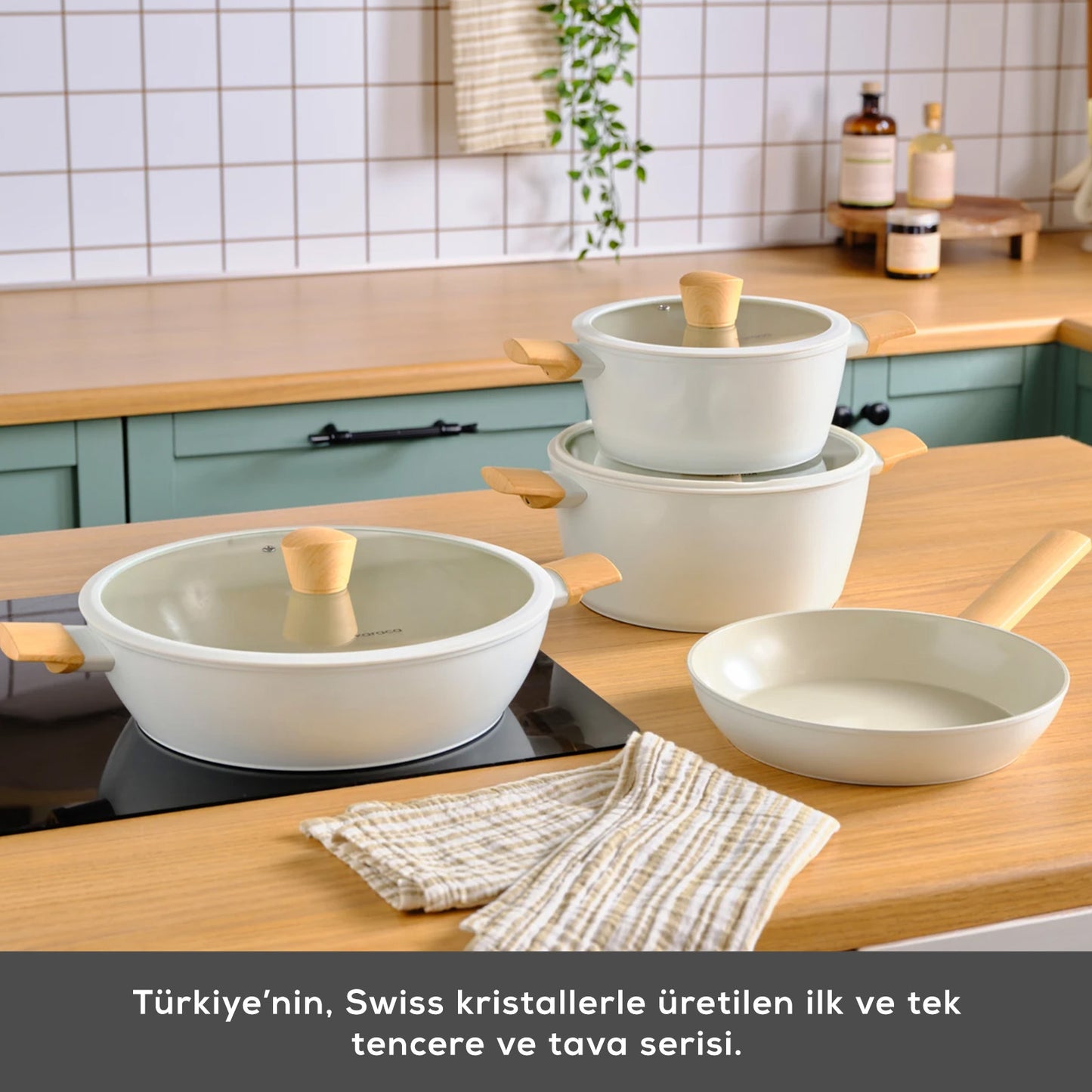 Karaca Swiss Crystal Ceramica Woody 7 Parça Tencere Seti – PFAS İçermez, İndüksiyon Uyumlu, Seramik Kaplama
