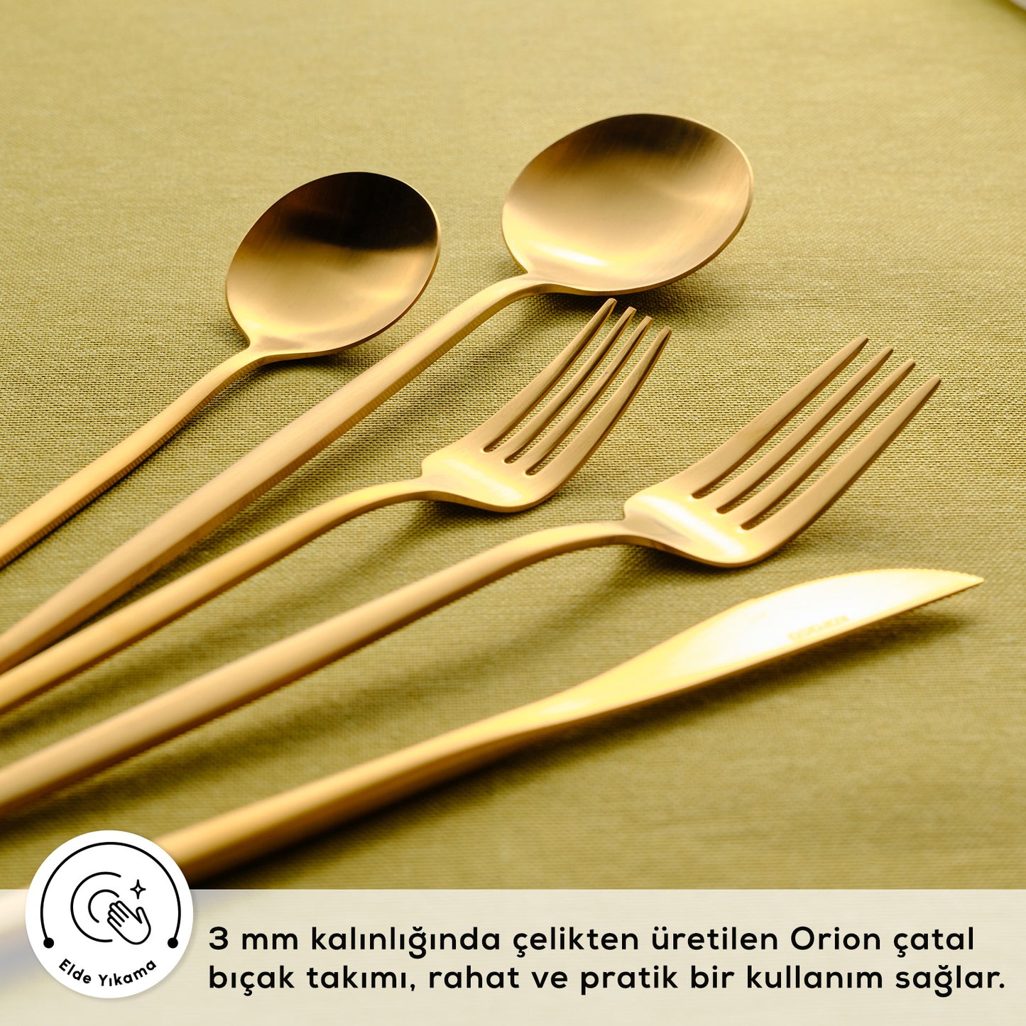Karaca Orion Mat Gold 12-Person 60-Piece Fork Spoon Knife Set