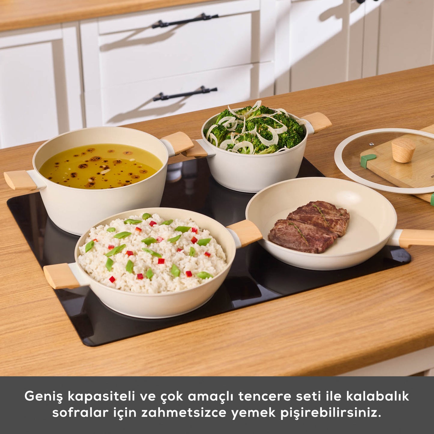 Karaca Swiss Crystal Ceramica Woody 7 Parça Tencere Seti – PFAS İçermez, İndüksiyon Uyumlu, Seramik Kaplama