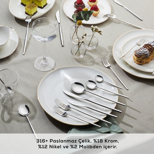 Karaca 316 Premium Mild Platinum 12-Person 84-Piece Fork Spoon Knife Set