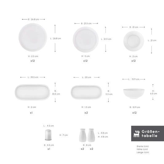 Karaca Favaro 12 Person New Generation Bone White Dinner Set – 53 Pieces