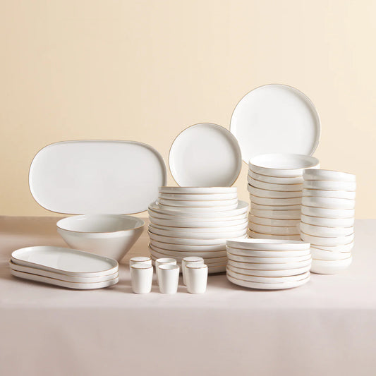 Karaca Stream Bone New Saturn Gold 12 Person 59 Piece Porcelain Dinner Set