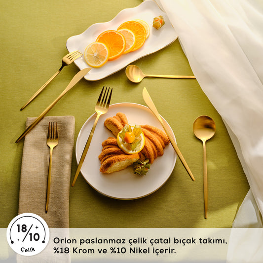 Karaca Orion Mat Gold 12-Person 60-Piece Fork Spoon Knife Set