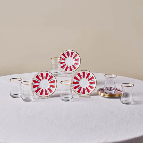 Karaca Bursa Red 12 Piece Tea Glass Set