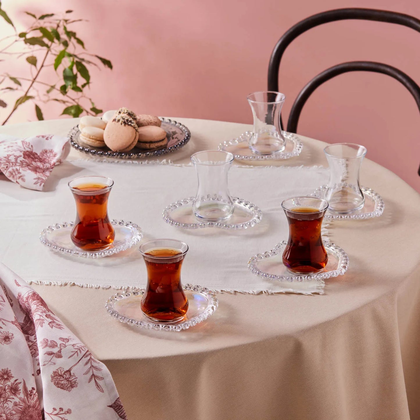 Karaca Rory 6 Person 12 Piece Tea Set – 130 ml (With Heart-Shaped Saucer)