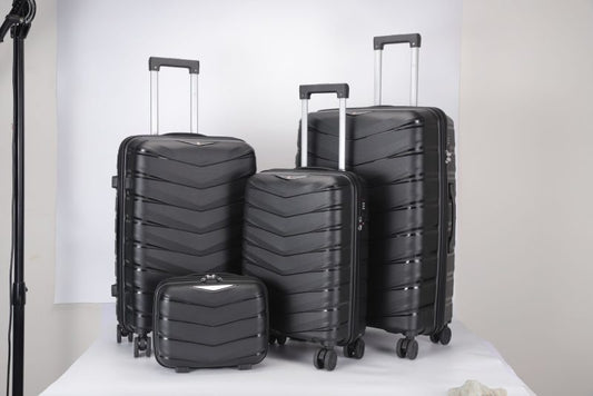 4 Piece Polypropylene Suitcase Set (20'' – 24'' – 28'' + Makeup Bag Black