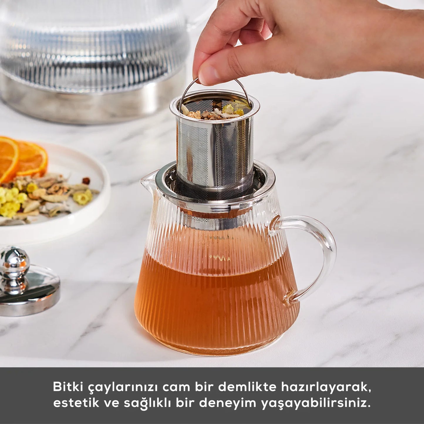 Karaca Keops XL Borosilicate Glass Teapot – Heat Resistant, Transparent, Large Capacity Design