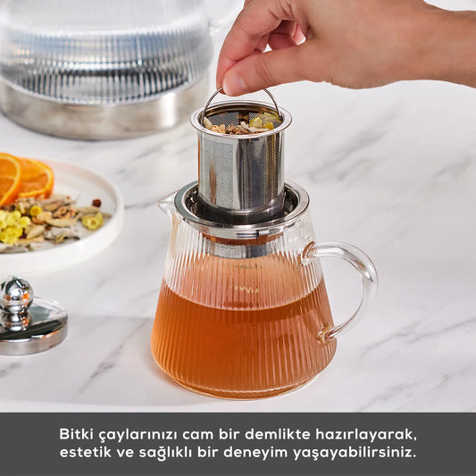 Karaca Keops XL Borosilicate Glass Teapot – Heat Resistant, Transparent, Large Capacity Design