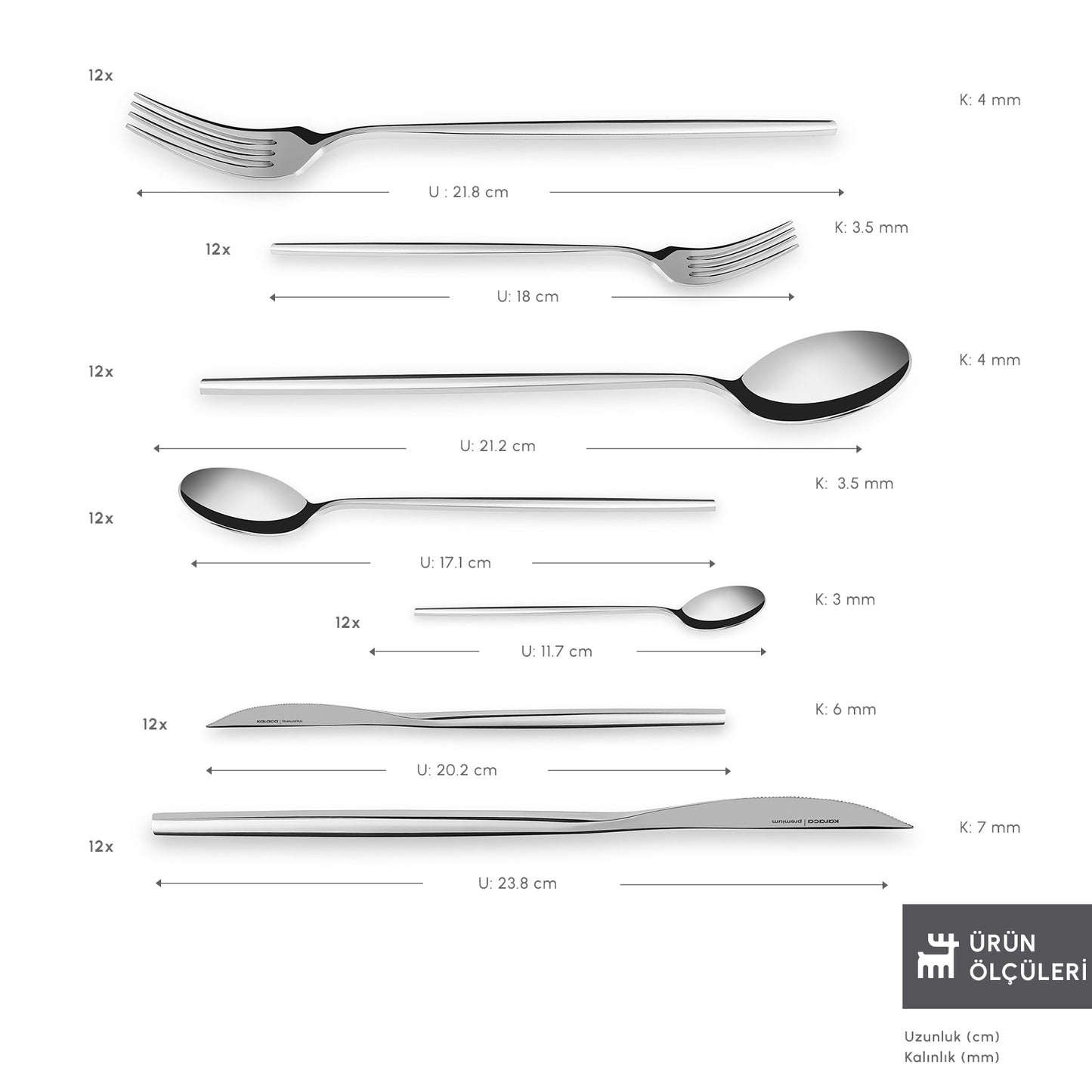 Karaca 316 Premium Mild Platinum 12-Person 84-Piece Fork Spoon Knife Set