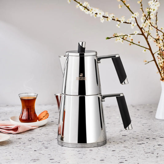 Karaca Powersteel 316+ Steel Induction-Based Teapot Set – Medium Size, Blend Design
