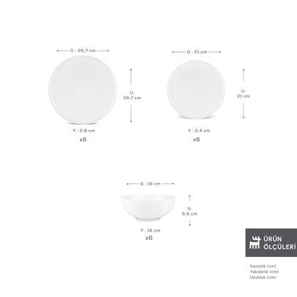 Karaca Stream Bone Remi 18 Piece 6 Person Modern Dinner Set