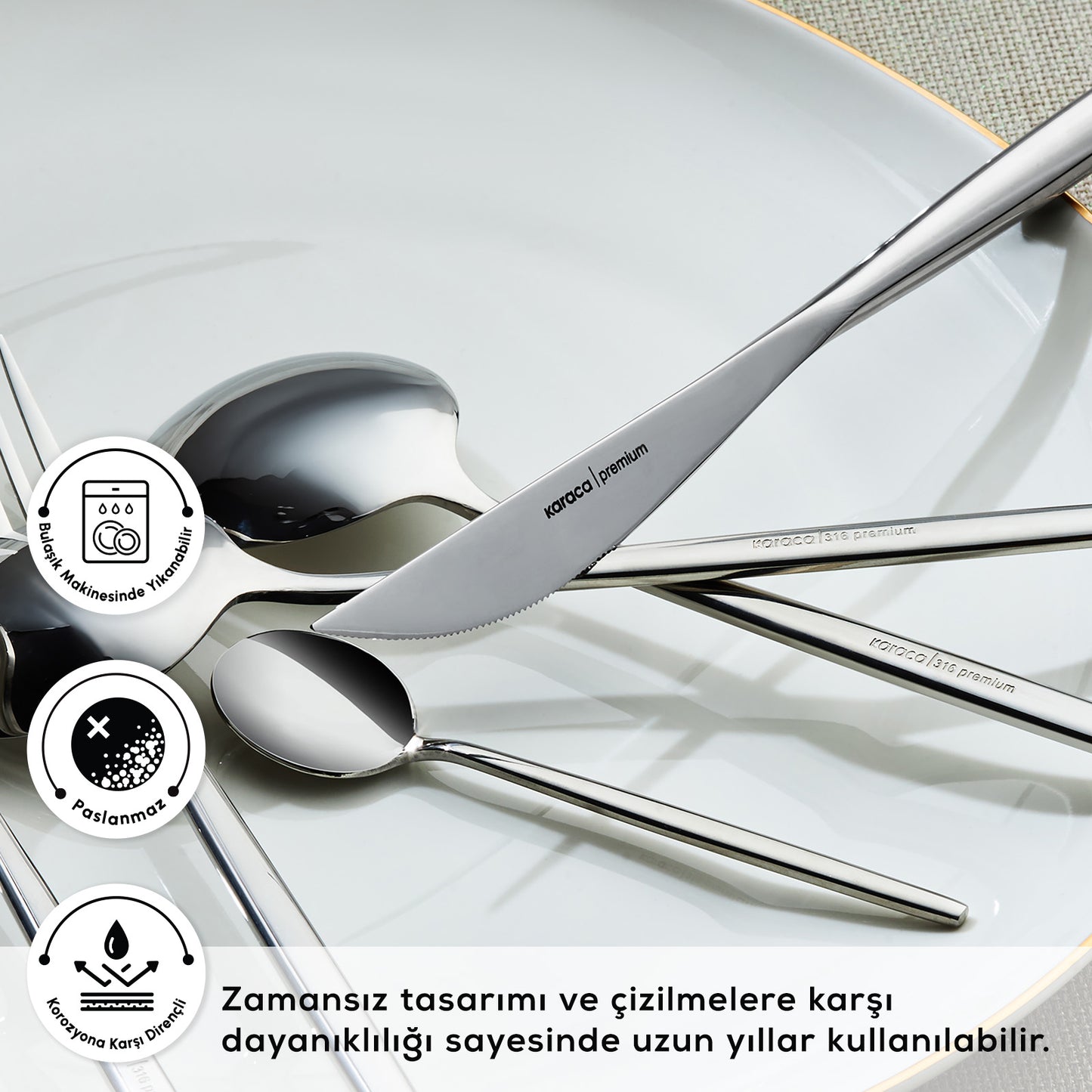 Karaca 316 Premium Mild Platinum 12-Person 84-Piece Fork Spoon Knife Set