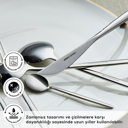 Karaca 316 Premium Mild Platinum 12-Person 84-Piece Fork Spoon Knife Set