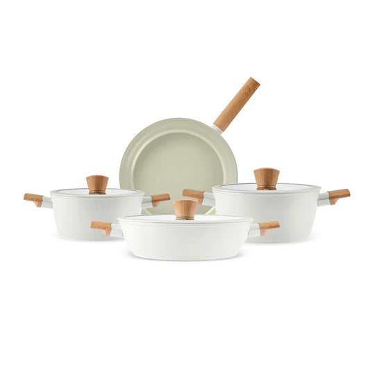Karaca Swiss Crystal Ceramica Woody 7 Piece Pot Set – PFAS Free, Induction Compatible, Ceramic Coating