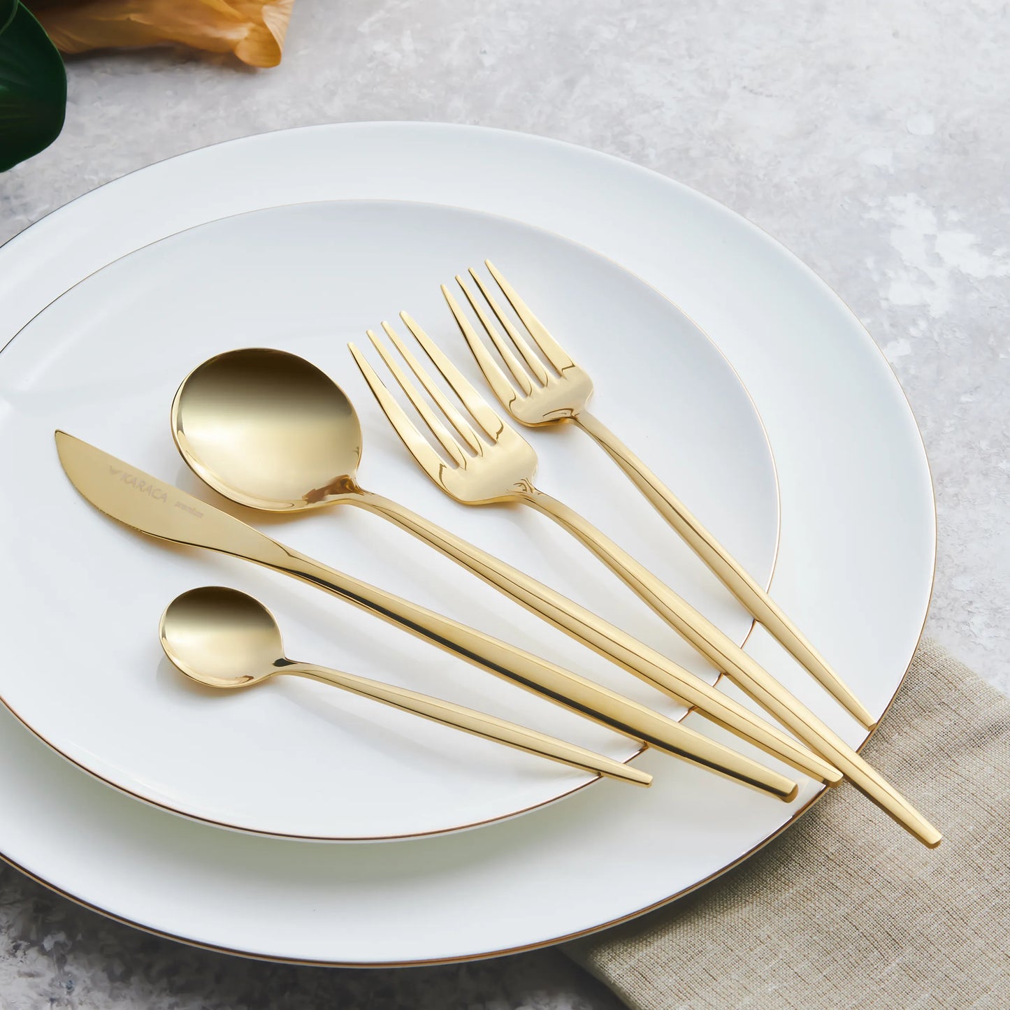 Karaca Orion Gold 30 Piece 6 Person Fork Spoon Knife Set – Gold Detailed
