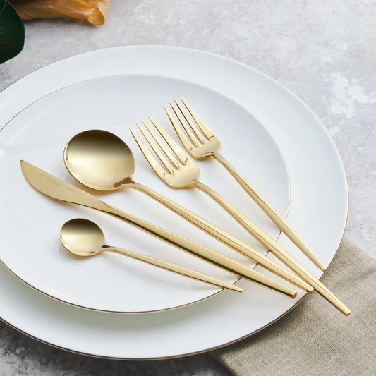 Karaca Orion Gold 30 Piece 6 Person Fork Spoon Knife Set – Gold Detailed