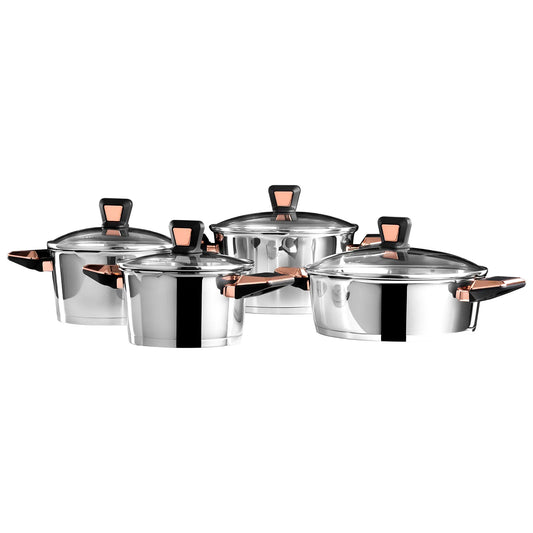 Karaca Kobe PowerSteel 316+ 8 Piece 3Ply Steel Pot Set – High Durability, Induction and Oven Compatible