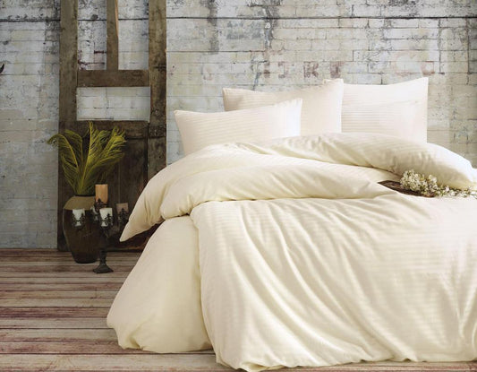 Silky Striped Cotton Satin Double Duvet Cover Set – Luxury Touch