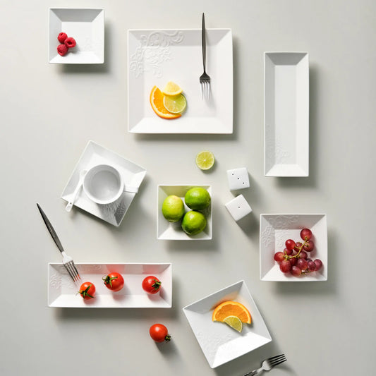 Karaca Forever Bone Trend Emboss Breakfast Set – 32 Pieces, 6 Person, Porcelain