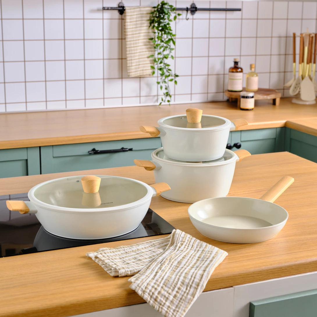 Karaca Swiss Crystal Ceramica Woody 7 Parça Tencere Seti – PFAS İçermez, İndüksiyon Uyumlu, Seramik Kaplama