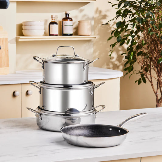 Karaca Ceramica Steel 3-Ply Stainless Steel Pot Set – Ceramic Coating, Stainless Steel, Induction Compatible, 8 Pieces