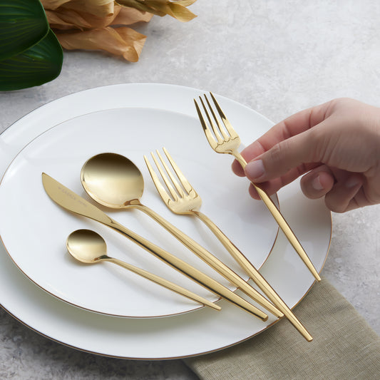 Karaca Orion Gold 30 Piece 6 Person Fork Spoon Knife Set – Gold Detailed