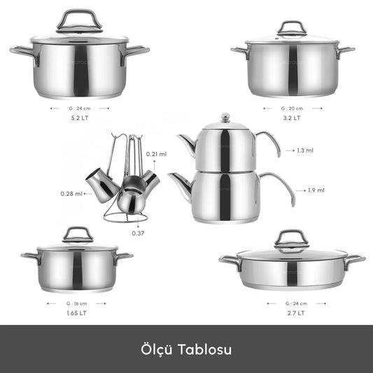 Karaca Belgrad 15 Piece Steel Dowry Set – Induction Based Pot, Teapot and Coffee Pot Set