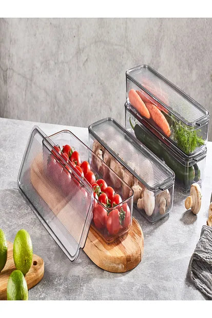 Vipahmet Mina Organizer Plastic Shelf Transparent Smoke Cover 4x750 ml – 4-Piece Set Refrigerator and Cabinet Interior Organizer