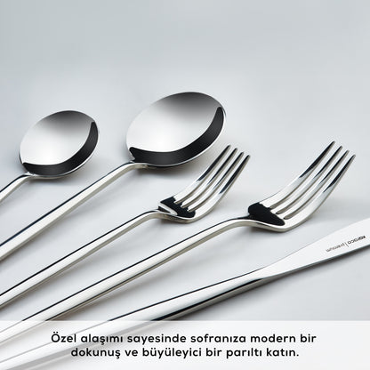 Karaca 316 Premium Mild Platinum 12-Person 84-Piece Fork Spoon Knife Set