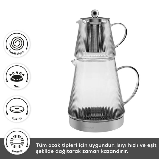 Karaca Keops XL Borosilicate Glass Teapot – Heat Resistant, Transparent, Large Capacity Design