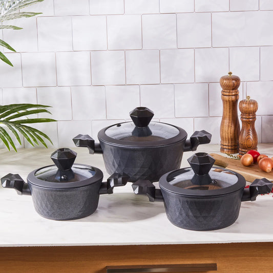 Karaca BioDiamond Mini 3-piece Pot Set – Diamond Reinforced Coating, Induction Compatible, Antibacterial Handles