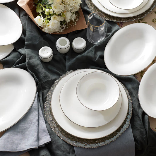Karaca Fine Pearl Fame 58 Piece 12 Person Dinner Set – Platinum Detailed