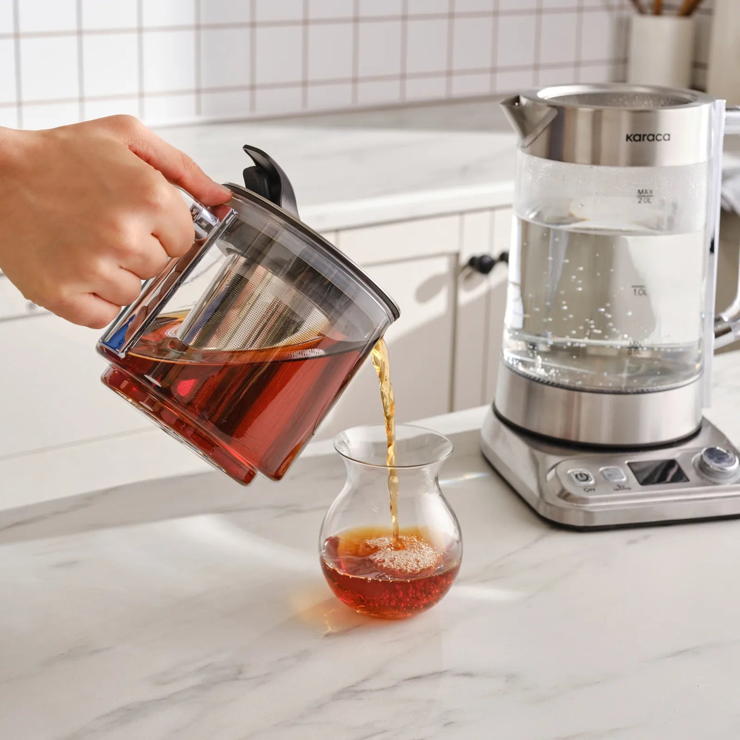 Karaca Refika XL glazen theemaker chroom – 2.8 Lt familieformaat, eco-modus, warmhoudfunctie