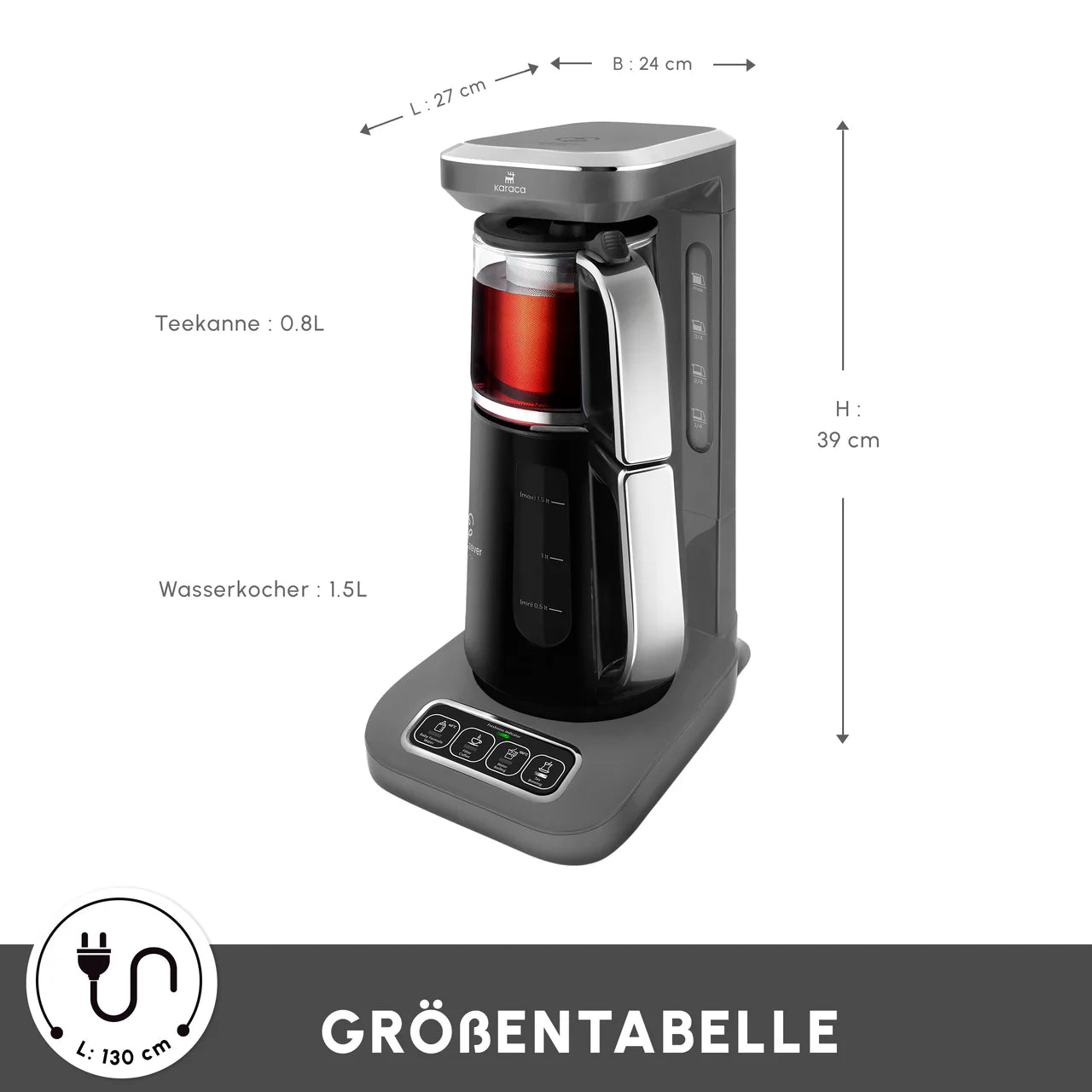 Karaca Robotea Pro 4 in 1 Talking Automatic Tea Machine Water Heater and Filter Coffee Brewing Machine 2500W Space Gray