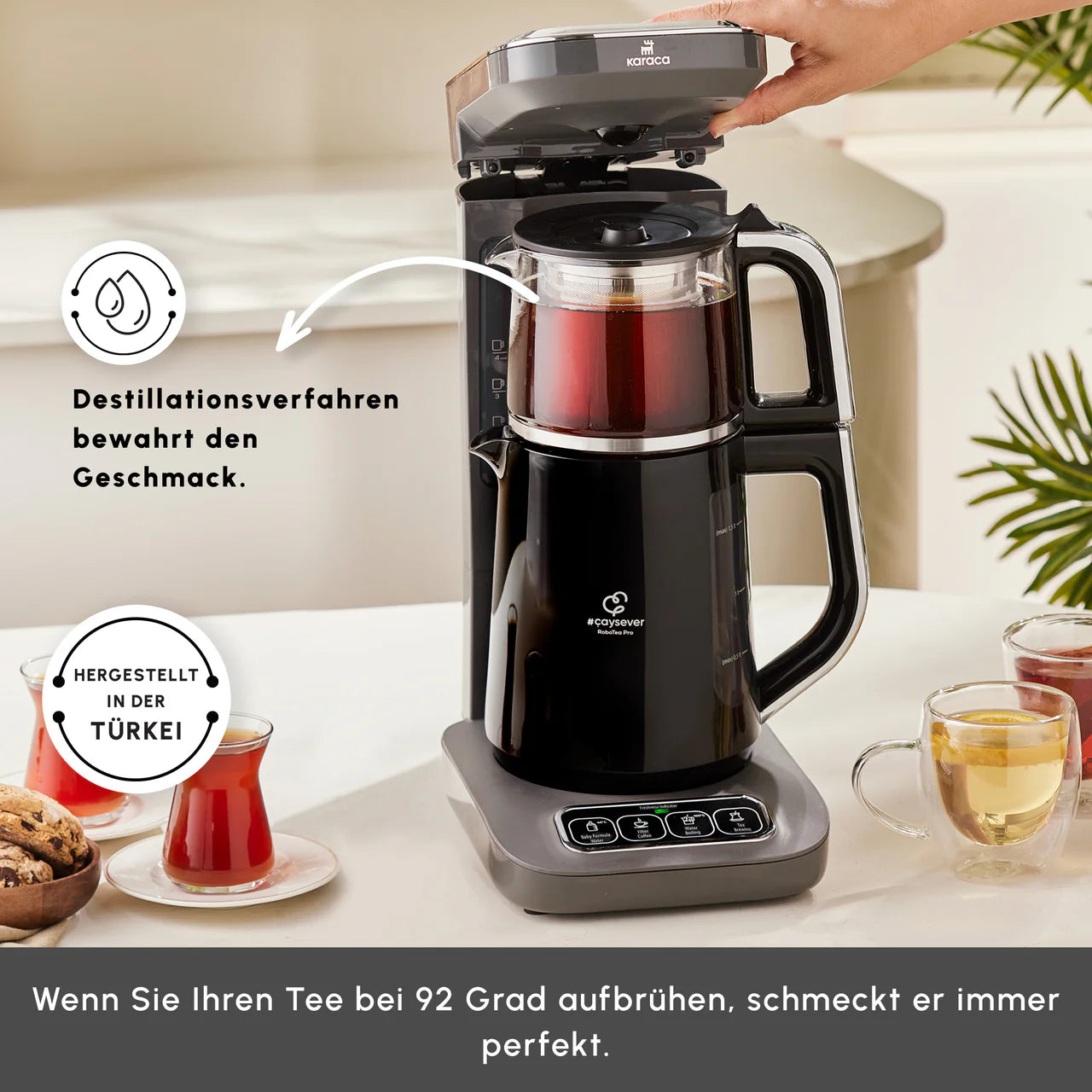 Karaca Robotea Pro 4 in 1 Talking Automatic Tea Machine Water Heater and Filter Coffee Brewing Machine 2500W Space Gray