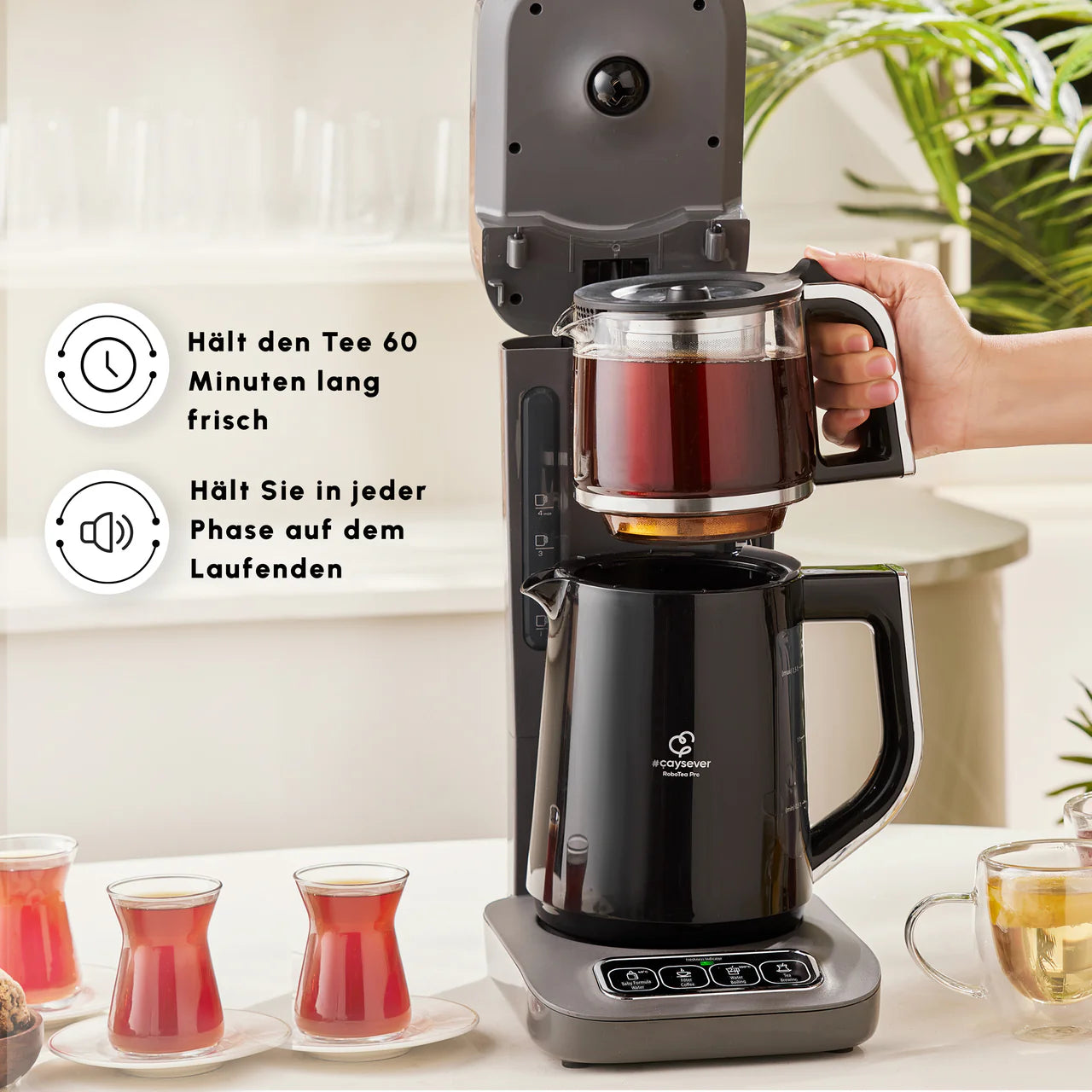 Karaca Robotea Pro 4 in 1 Talking Automatic Tea Machine Water Heater and Filter Coffee Brewing Machine 2500W Space Gray